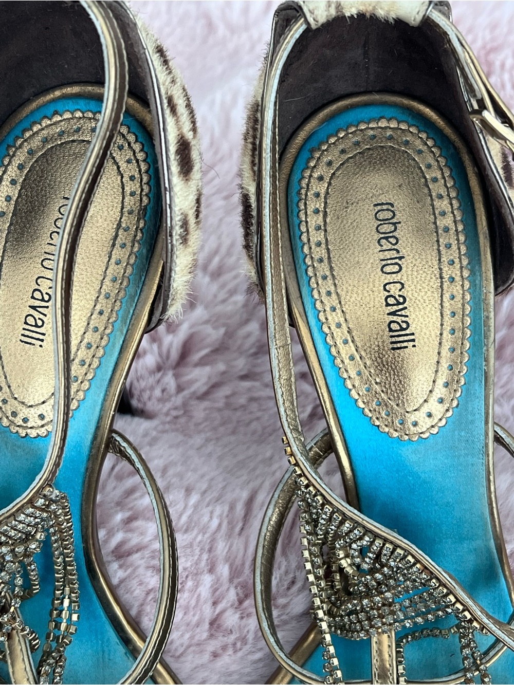 Vintage Roberto Cavalli Gold Strappy Heeled Sandals Turquoise soles 💙 

size 38 - Picture 3 of 14